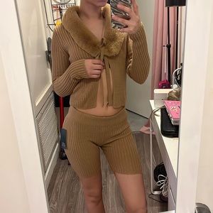 Wild fable faux fur sweater and shorts set